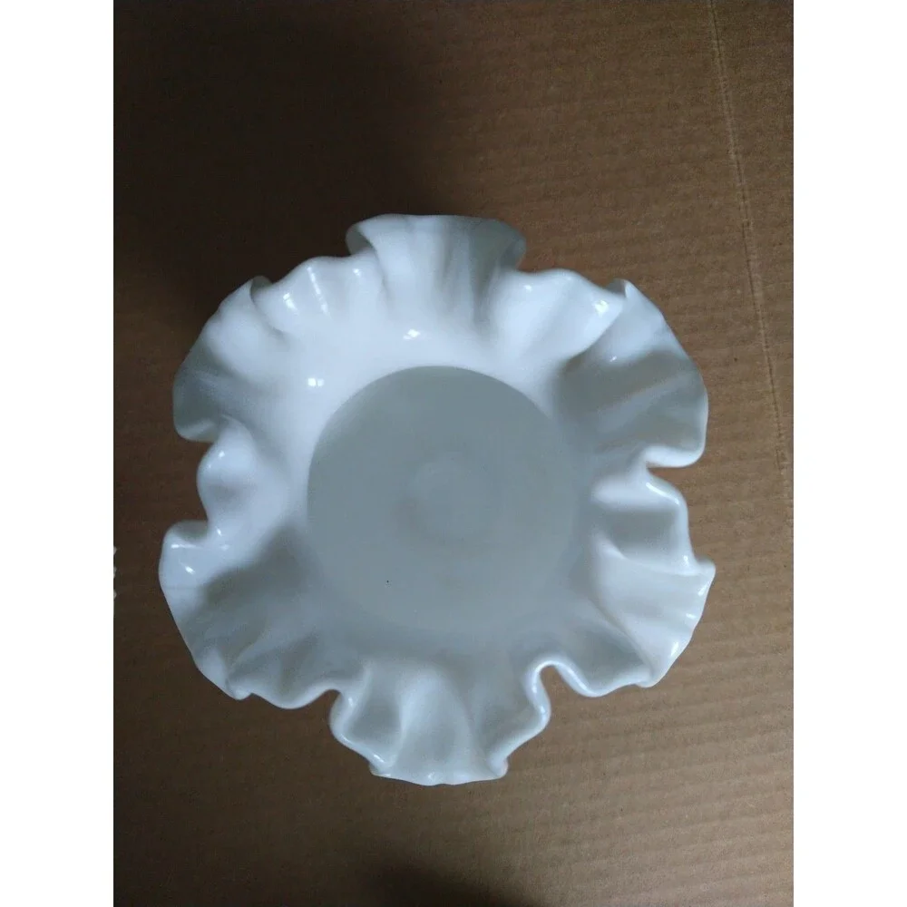 Set of 2 Fenton Milk Glass White Hobnail Ruffled Edge Small Bowl Vases Opaque